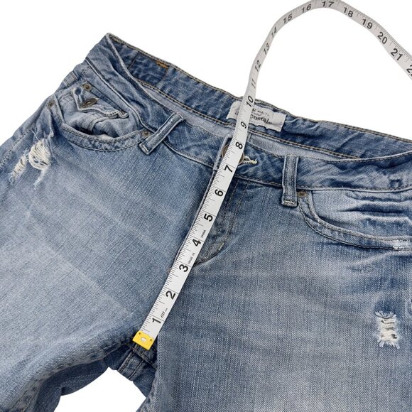 Aeropostale Womens Distressed Bermuda Denim Shorts 7/8 Low rise Blue Cotton - Picture 6 of 10